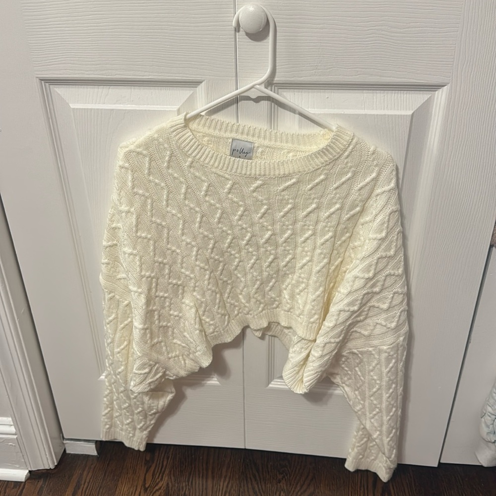 Princess Polly White Ainsley Cream Cable Knit Cropped Sweater - Picture 3 of 5